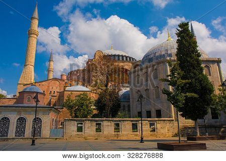 The Exterior Of  Ayasofia Or Hagia Sofia In Sultanahmet, Istanbul, Turkey. Built In 537 Ad As A Chur