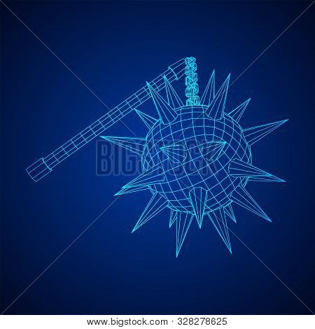 Medieval Chained Mace Ball. Wireframe Low Poly Mesh Vector Illustration.