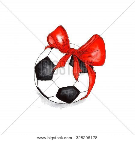 Vector Illustration With Gift Soccer Ball. Gift Soccer Ball.