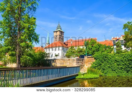 Beautiful Cityscape Of Pilsen, Czech Republic With Dominant Water Tower, Vodarenska Vez In Czech, Ph