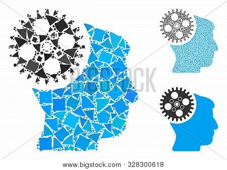 Head Gearwheel Composition Of Joggly Parts In Various Sizes And Color Tones, Based On Head Gearwheel