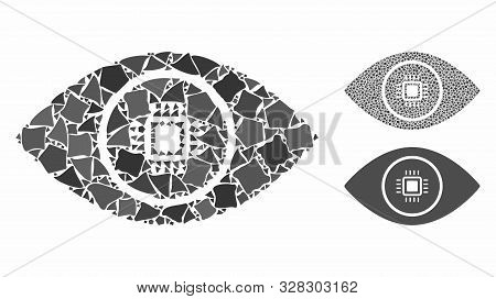 Electronic Vision Mosaic Of Inequal Elements In Variable Sizes And Color Tones, Based On Electronic 