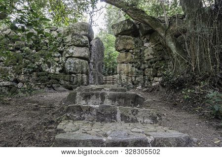 Stone Stairs Covered Moss In Capuchin Monastery In Portugal