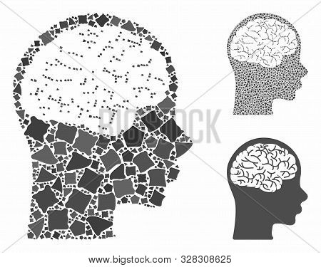 Brain Composition Of Trembly Elements In Variable Sizes And Color Tints, Based On Brain Icon. Vector