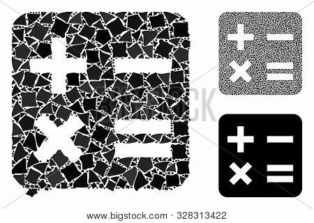 Calculation Mosaic Of Bumpy Parts In Variable Sizes And Color Tones, Based On Calculation Icon. Vect