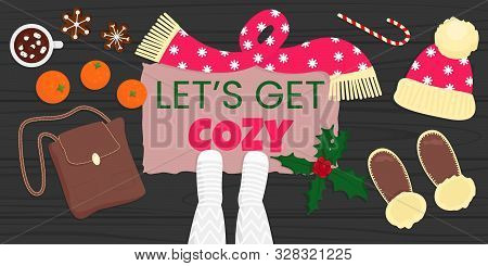 Vector Illustration Of Christmas Winter Holidays In Flat Cartoon Style. Template Of New Year Objects