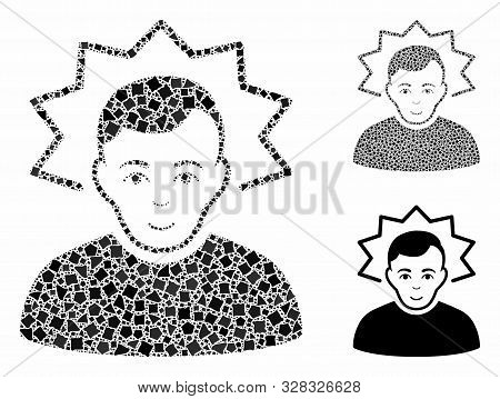 Inventor Mosaic Of Rugged Pieces In Different Sizes And Color Hues, Based On Inventor Icon. Vector A
