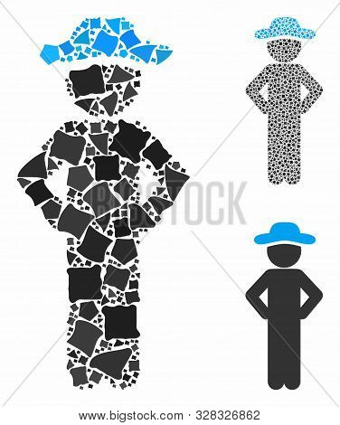 Gentleman Akimbo Mosaic Of Ragged Pieces In Various Sizes And Color Hues, Based On Gentleman Akimbo 