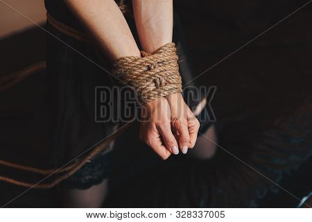 Shibari Style Photo Shoot. Body Parts. Silk Lingerie And Ropes.