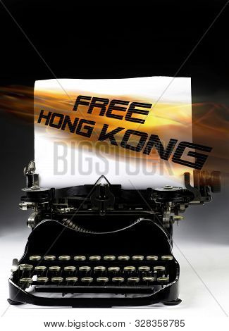 Free Hong Kong Pro-independence Movement With Antique Typewritter.