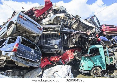 Car Scrap With Old And Damaged Cars