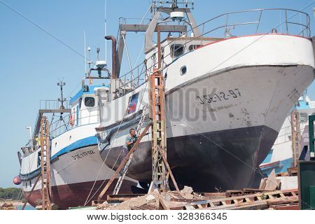 Ships Undergo Dock Repairs To Eliminate Defects In The Underwater Part Of The Hull.spain, Sanlucar D