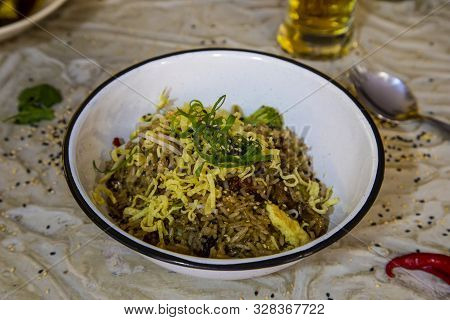 Peruvian Dish, Chaufa Cantón.typical Chinese-peruvian Fried Rice With Pork And Vegetables Served In 