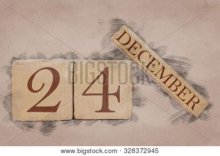 December 24th. Day 24 Of Month, Calendar In Handmade Sketch Style. Pastel Tone. Autumn Month, Day Of