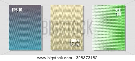 Geometric Design Templates For Banners, Covers. Elegant Patchy Mockups. Zigzag Halftone Lines Wave S