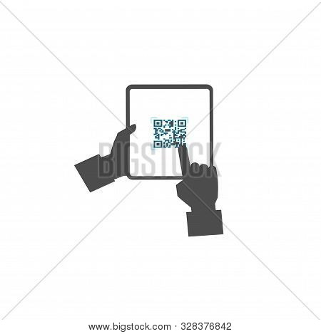 Touch Tablet And Hands - Touch Screen, Online Shopping. Verification By Qrcode. Scan Qr Code For Fin