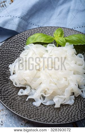 White Konjac Shirataki Noodles, Gluten Free And No Fat Diet Vegetarian And Vegan Asian Food