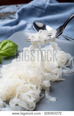 White Konjac Shirataki Noodles, Gluten Free And No Fat Diet Vegetarian And Vegan Asian Food