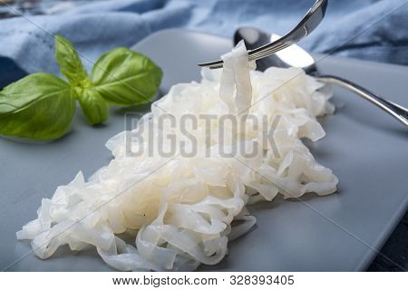 White Konjac Shirataki Noodles, Gluten Free And No Fat Diet Vegetarian And Vegan Asian Food