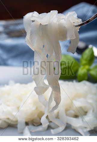 White Konjac Shirataki Noodles, Gluten Free And No Fat Diet Vegetarian And Vegan Asian Food