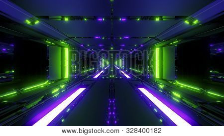 Endless Futuristic Scifi Science-fiction Space Tunnel Corridor Space Hangar 3d Illustration Backgrou