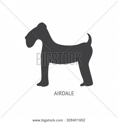 Airdale Breed Dog Or Puppy In Profile Silhouette Vector Illustration Isolated.