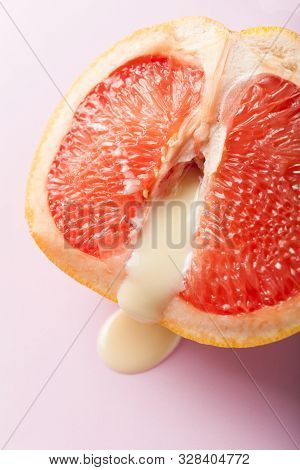 Sexual Grapefruit, Concept. Vagina And Clitoris Symbol.