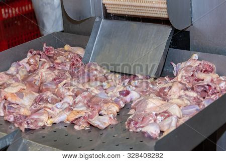 View of chicken machines on the production line in an abattoir in Botswana