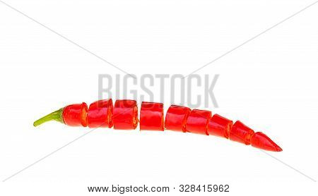 Close Up Red Hot Chili Spur Pepper At White Background