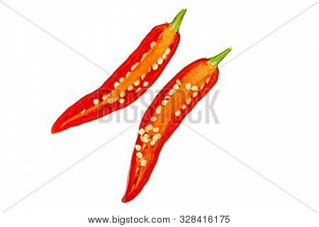 Close Up Red Hot Chili Spur Pepper At White Background