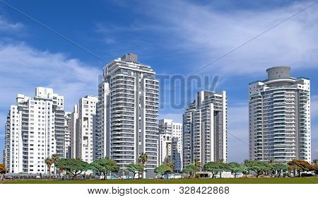 Holon - Israeli Desert City. Building Yard Of Housing Construction Of Houses In A New Area Of The Ci
