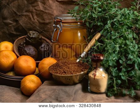 A Layout Of Candied Fruit Ingredients Shot With A Soft Focus Filter