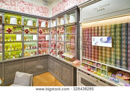 SHENZHEN, CHINA - CIRCA APRIL, 2019: products on display at Roger & Gallet store in Coastal City shopping mall.