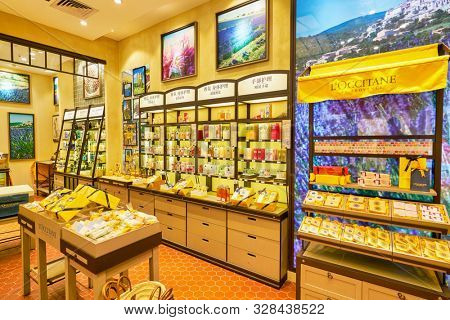 SHENZHEN, CHINA - CIRCA APRIL, 2019: cosmetics products on display at  L'Occitane store in Coastal City shopping mall.