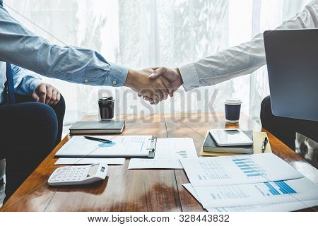 Businessman Shaking Hands After Conversation, Finishing Up A Collaboration Discussing Of Partner Coo