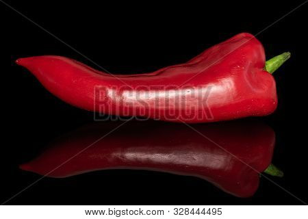 One Whole Sweet Red Bell Pepper Isolated On Black Glass
