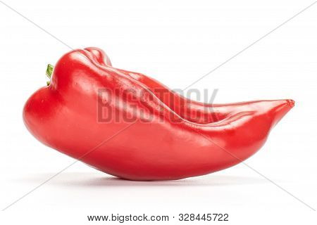 One Whole Sweet Red Bell Pepper Isolated On White Background