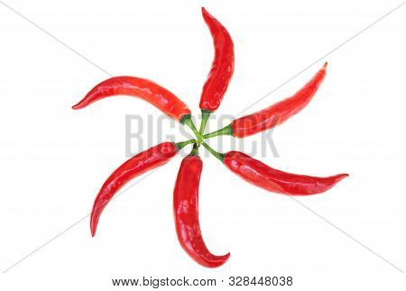 Close Up Red Hot Chili Spur Pepper At White Background