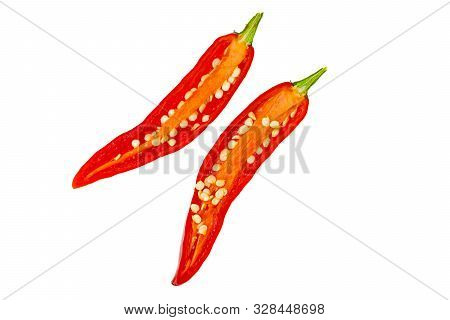 Close Up Red Hot Chili Spur Pepper At White Background