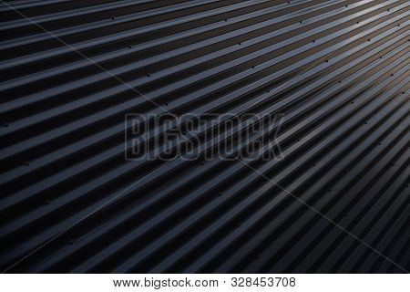 Angular View Of Metal Shiny Black Striped Surface