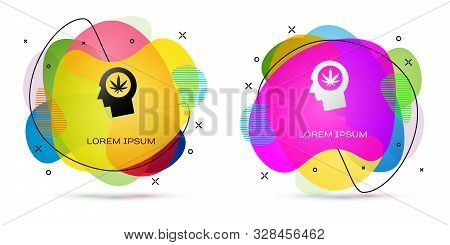 Color Silhouette Of Male Head In Profile With Marijuana Or Cannabis Leaf Icon Isolated On White Back