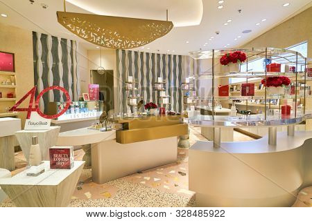 SHENZHEN, CHINA - CIRCA APRIL, 2019: cosmetics products on display at Les Idees store in a shopping mall.