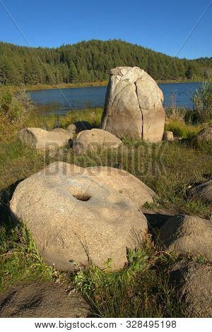 Holes In The Granite Were Made By The Nomatic Washo People (mortar & Pestle) For Grinding Pine Nuts,