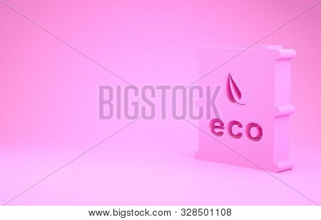 Pink Bio Fuel Barrel Icon Isolated On Pink Background. Eco Bio And Canister. Green Environment And R