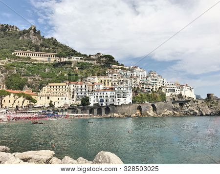 Amalfi Town, Italy - 8/8/2019 -beautiful Beach And Scenic Views Of The Amalfi Coast In Italy