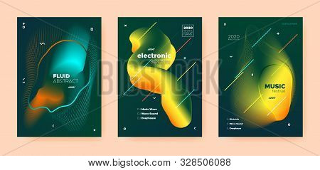 House Music Poster. Wave Gradient Blend. Disco Club Festival. Dj Party. Yellow Techno Music Poster. 