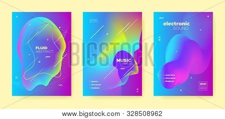 Neon Electro Music Poster. Abstract Gradient Shape. Night Club Festival. Dj Sound. Purple Trance Mus