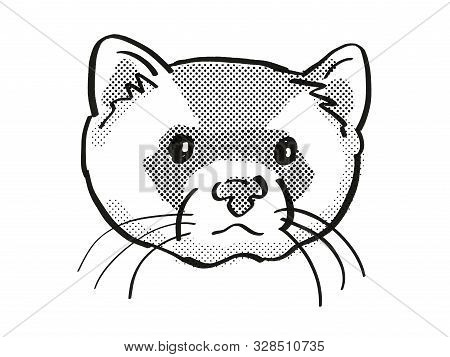 Retro Cartoon Mono Line Style Drawing Of Head Of A Black-footed Ferret, American Polecat Or Prairie 