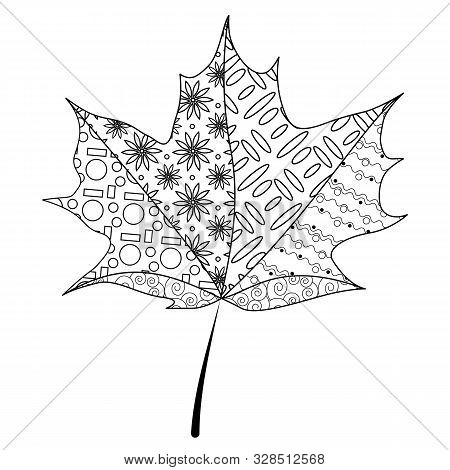 Zentangle Autumn Leaf For Adult Antistress Coloring Book On A White Background. Zen Art Vector Illus