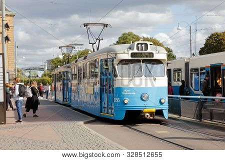 Gothenburg, Sweden - September 2, 2019: Tram Of Class M29 In Service On Line 11 In The City Center.